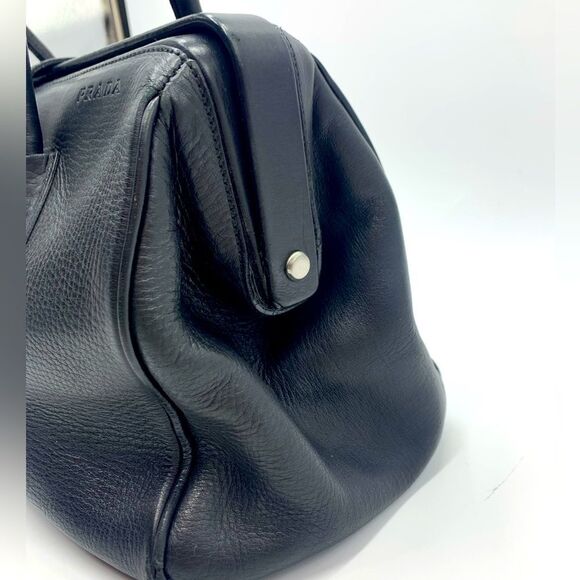 Auth PRADA Black Vitello Leather Speedy Boston Doctor Fibbia Bag Preloved - Picture 2 of 10
